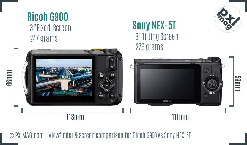 Ricoh G900 vs Sony NEX-5T Screen and Viewfinder comparison