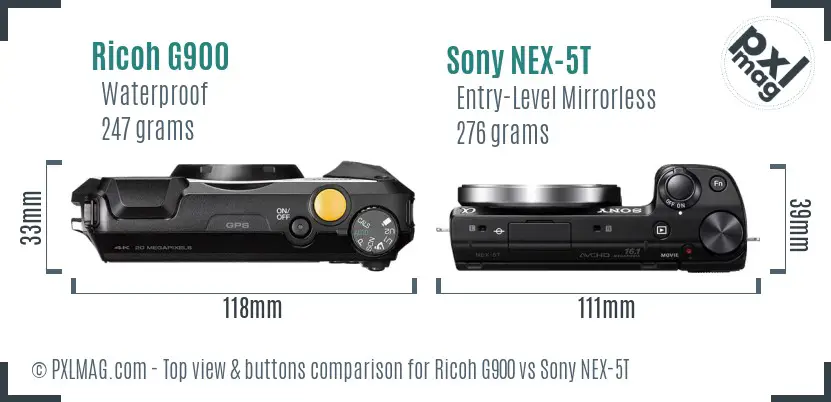 Ricoh G900 vs Sony NEX-5T top view buttons comparison