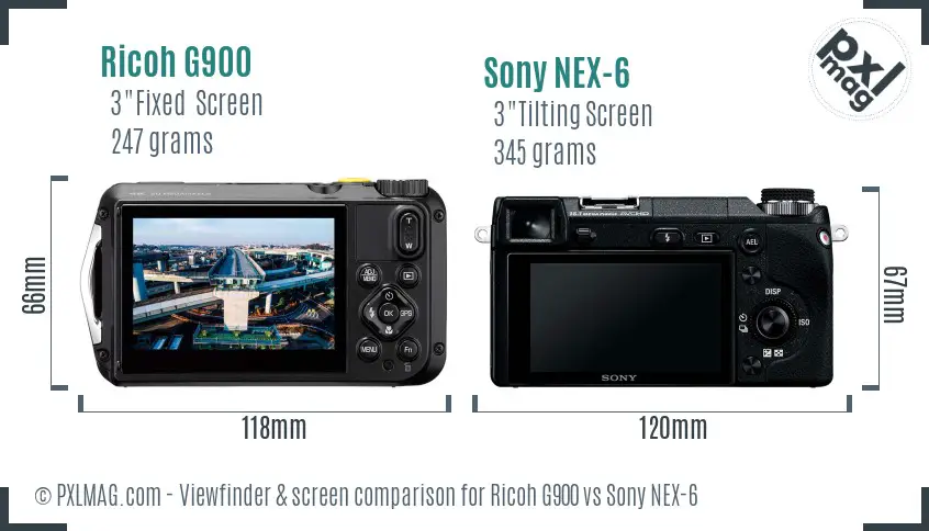 Ricoh G900 vs Sony NEX-6 Screen and Viewfinder comparison