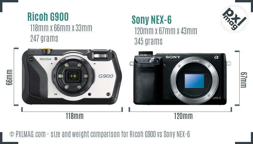 Ricoh G900 vs Sony NEX-6 size comparison