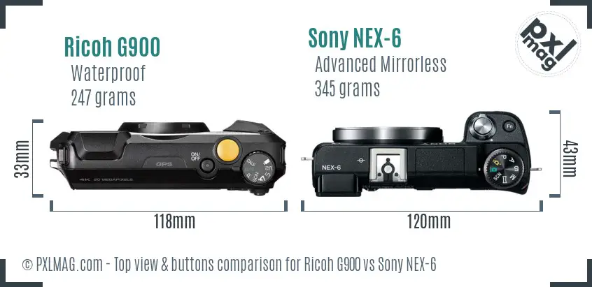 Ricoh G900 vs Sony NEX-6 top view buttons comparison