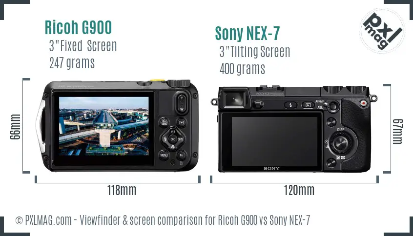 Ricoh G900 vs Sony NEX-7 Screen and Viewfinder comparison