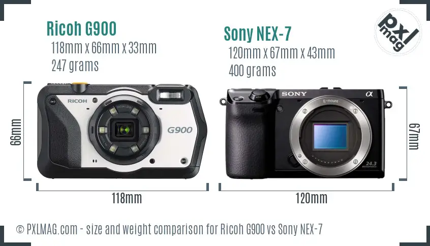 Ricoh G900 vs Sony NEX-7 size comparison