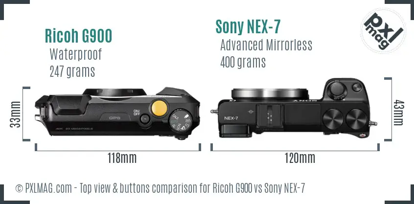 Ricoh G900 vs Sony NEX-7 top view buttons comparison