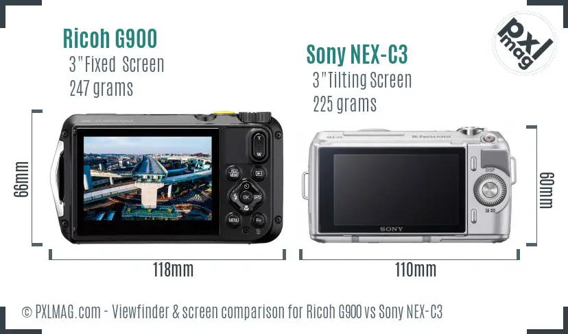 Ricoh G900 vs Sony NEX-C3 Screen and Viewfinder comparison