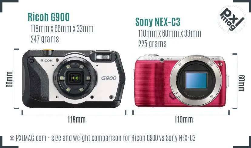 Ricoh G900 vs Sony NEX-C3 size comparison