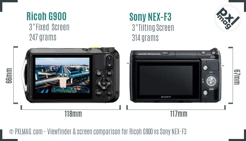 Ricoh G900 vs Sony NEX-F3 Screen and Viewfinder comparison