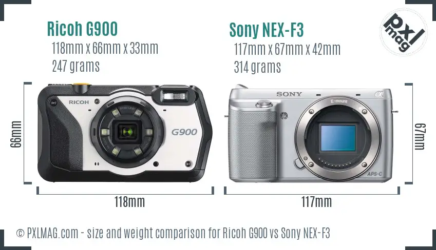 Ricoh G900 vs Sony NEX-F3 size comparison