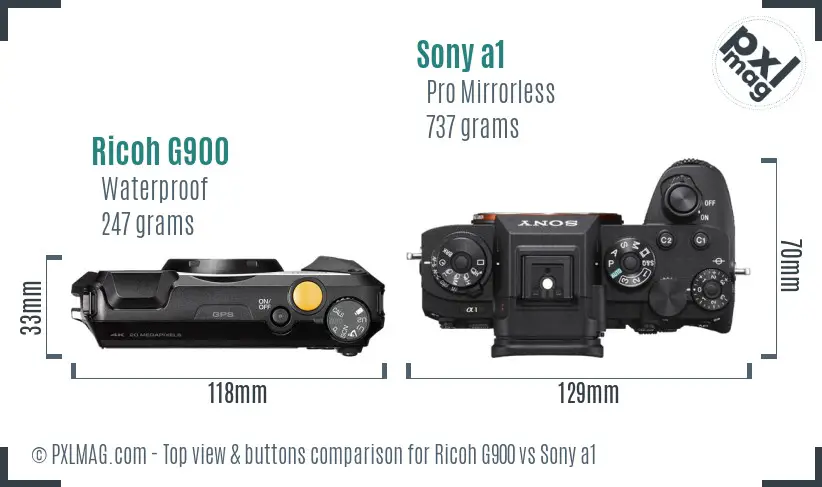 Ricoh G900 vs Sony a1 top view buttons comparison