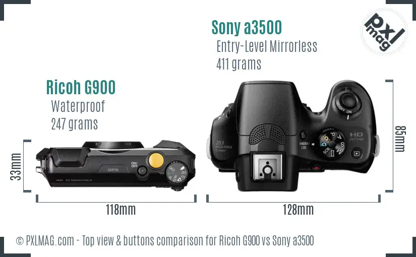 Ricoh G900 vs Sony a3500 top view buttons comparison