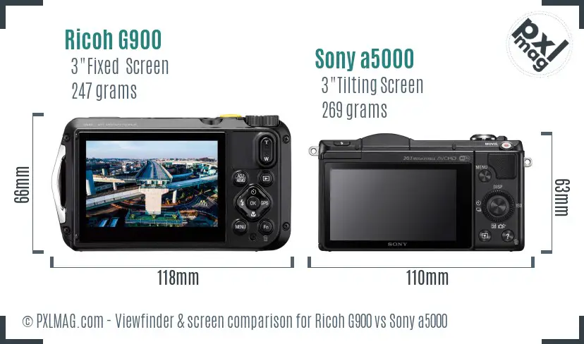 Ricoh G900 vs Sony a5000 Screen and Viewfinder comparison