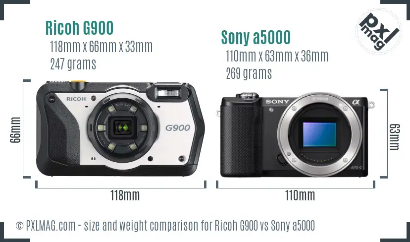 Ricoh G900 vs Sony a5000 size comparison