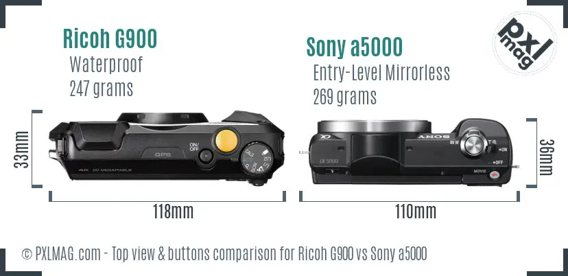 Ricoh G900 vs Sony a5000 top view buttons comparison