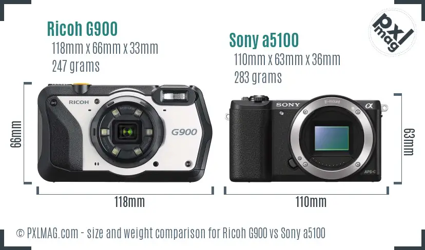 Ricoh G900 vs Sony a5100 size comparison