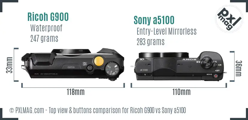 Ricoh G900 vs Sony a5100 top view buttons comparison