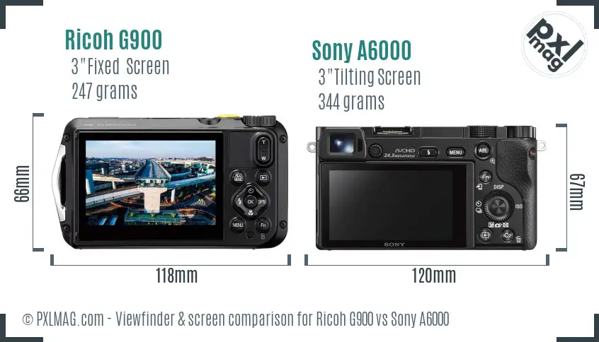 Ricoh G900 vs Sony A6000 Screen and Viewfinder comparison