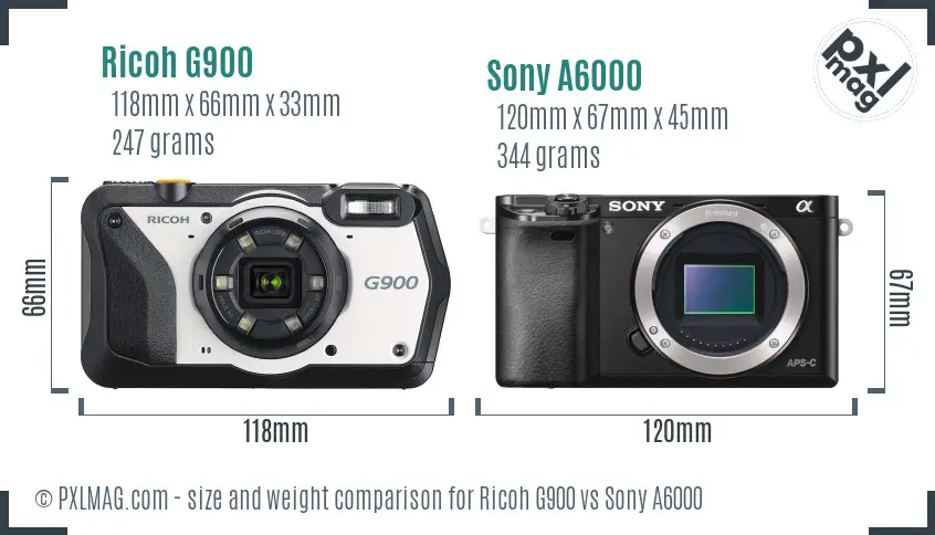 Ricoh G900 vs Sony A6000 size comparison