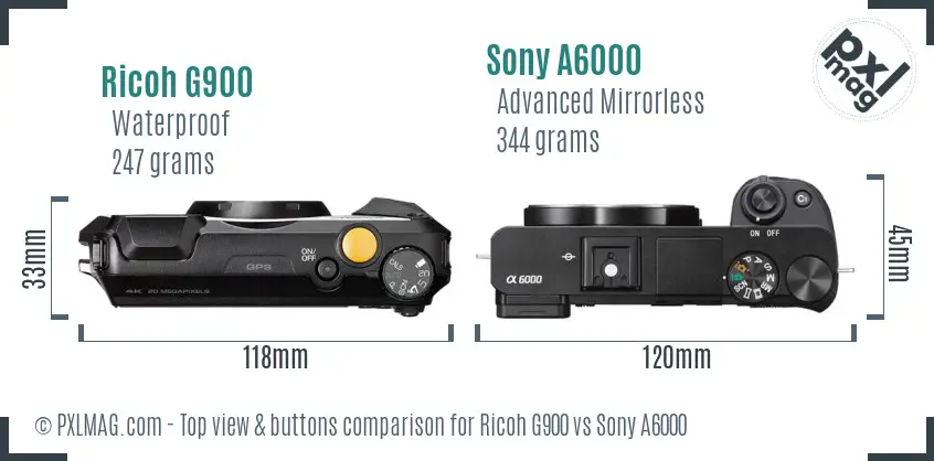 Ricoh G900 vs Sony A6000 top view buttons comparison