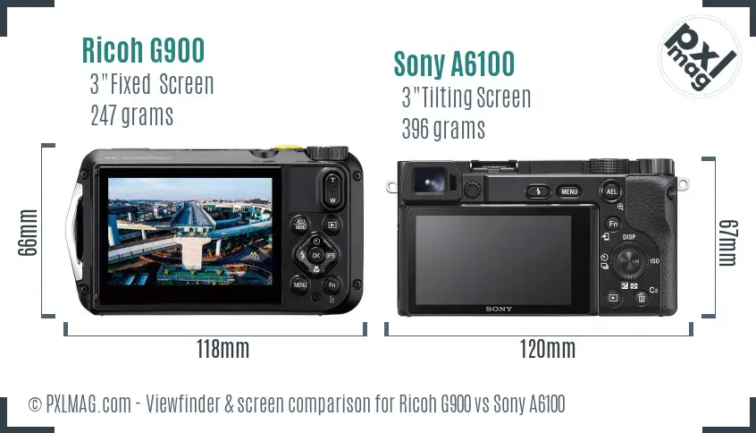 Ricoh G900 vs Sony A6100 Screen and Viewfinder comparison