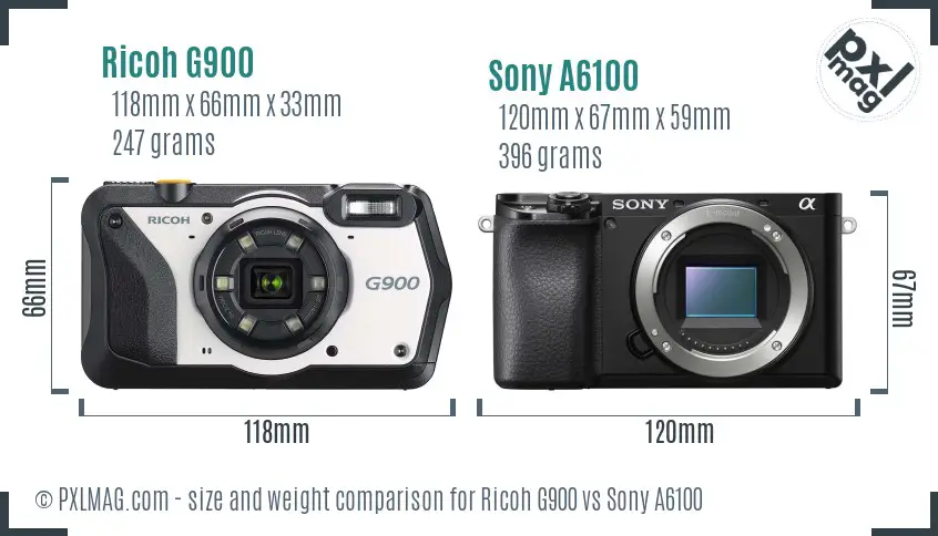 Ricoh G900 vs Sony A6100 size comparison