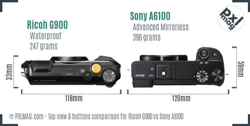 Ricoh G900 vs Sony A6100 top view buttons comparison