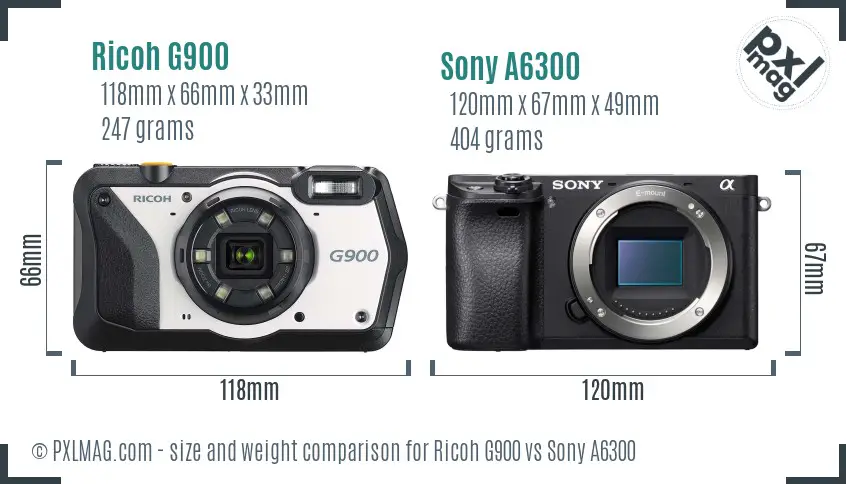Ricoh G900 vs Sony A6300 size comparison