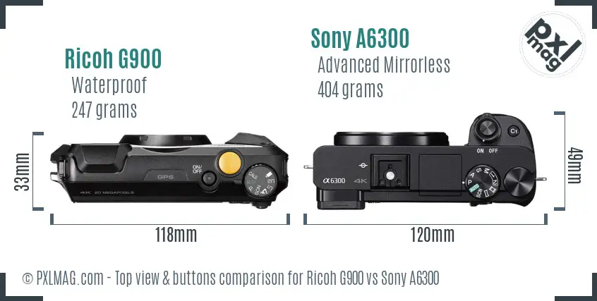 Ricoh G900 vs Sony A6300 top view buttons comparison