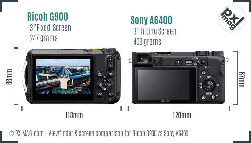 Ricoh G900 vs Sony A6400 Screen and Viewfinder comparison