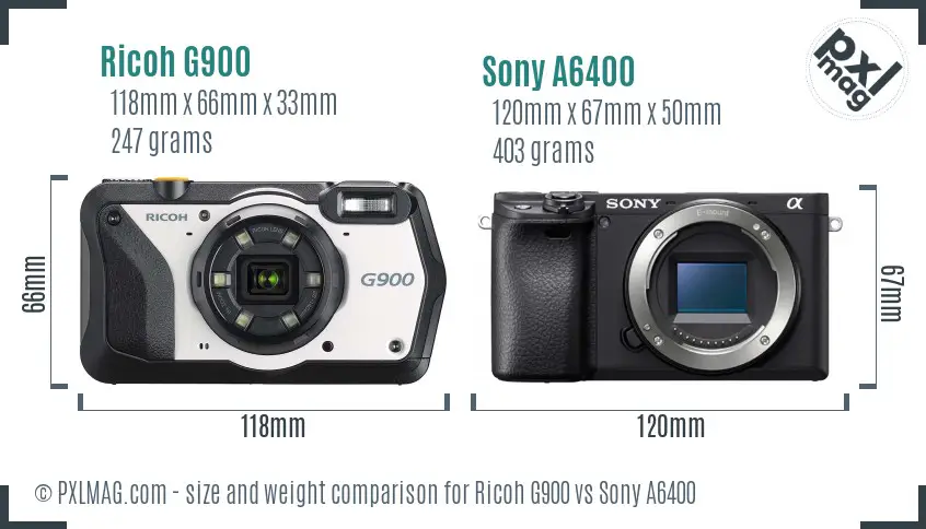 Ricoh G900 vs Sony A6400 size comparison