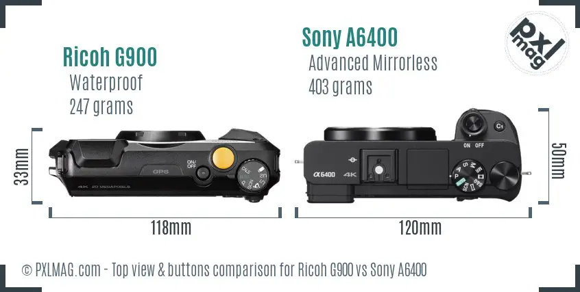 Ricoh G900 vs Sony A6400 top view buttons comparison