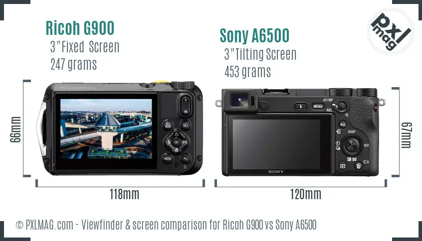 Ricoh G900 vs Sony A6500 Screen and Viewfinder comparison