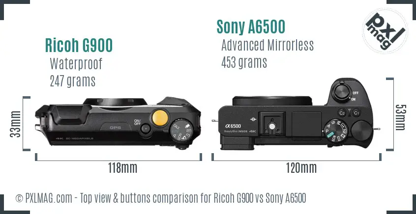 Ricoh G900 vs Sony A6500 top view buttons comparison