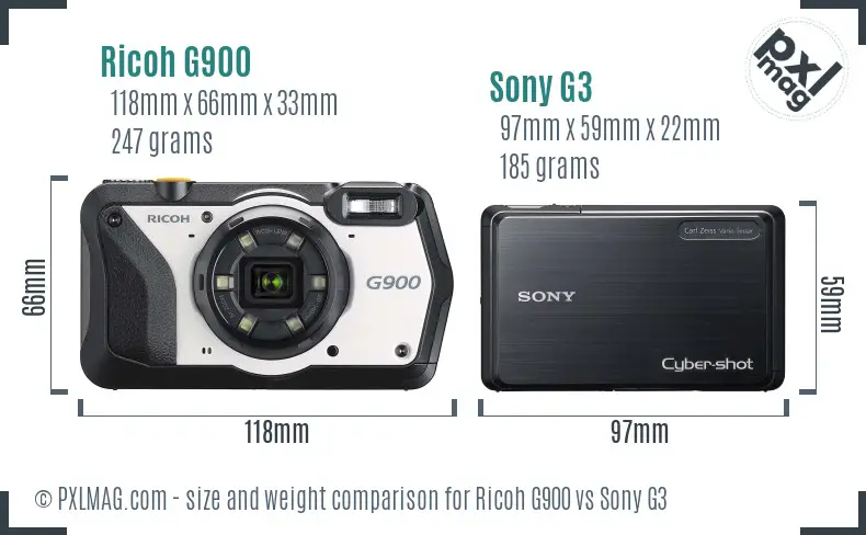 Ricoh G900 vs Sony G3 size comparison