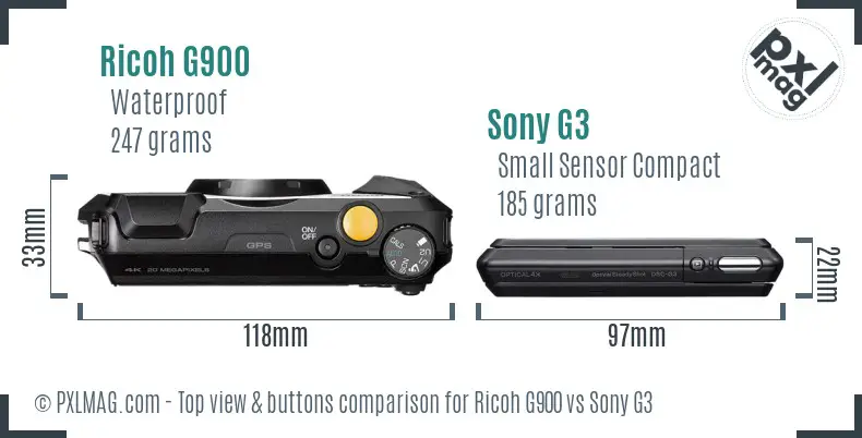 Ricoh G900 vs Sony G3 top view buttons comparison