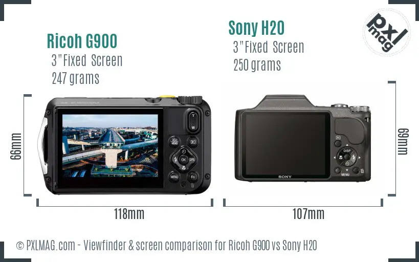 Ricoh G900 vs Sony H20 Screen and Viewfinder comparison