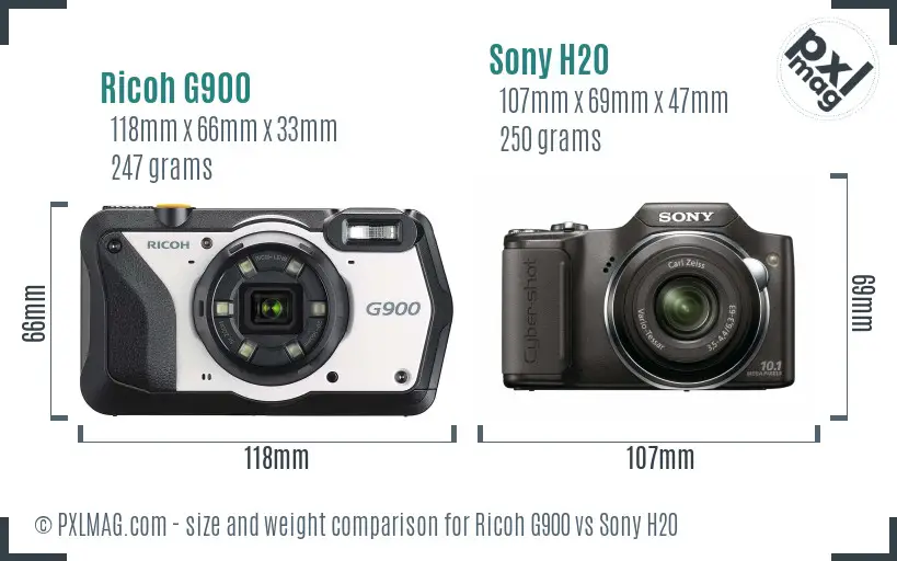 Ricoh G900 vs Sony H20 size comparison