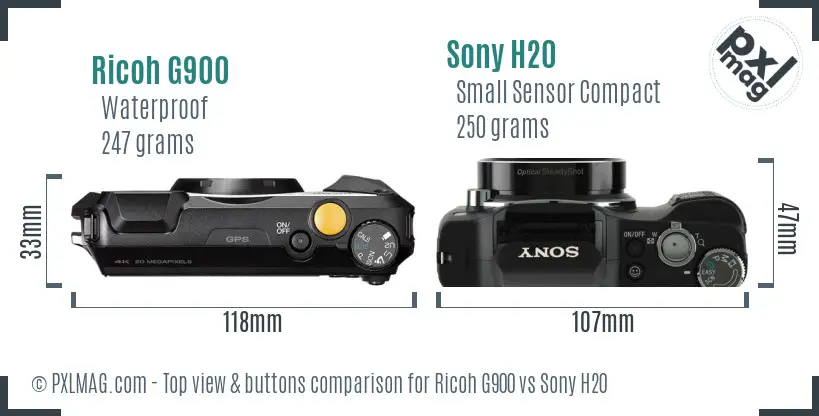 Ricoh G900 vs Sony H20 top view buttons comparison