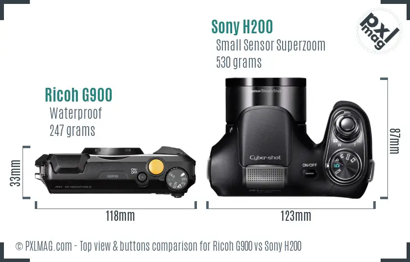 Ricoh G900 vs Sony H200 top view buttons comparison