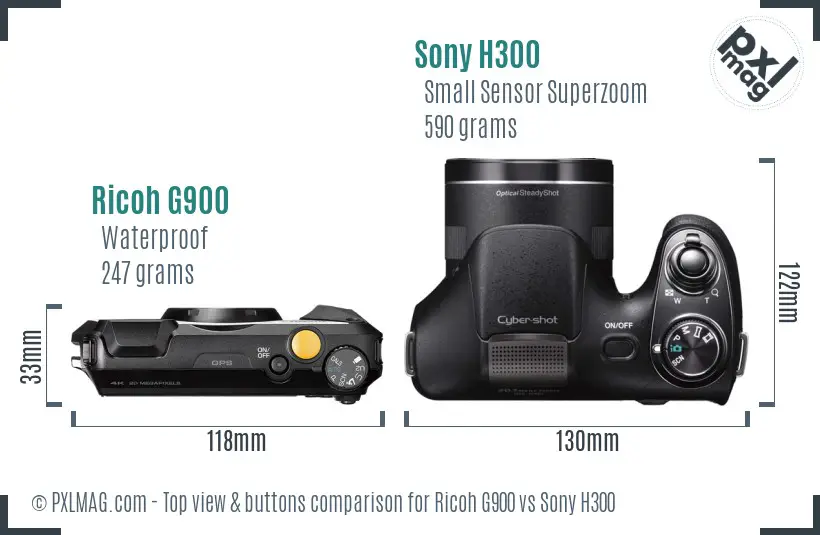 Ricoh G900 vs Sony H300 top view buttons comparison