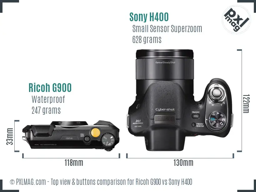 Ricoh G900 vs Sony H400 top view buttons comparison