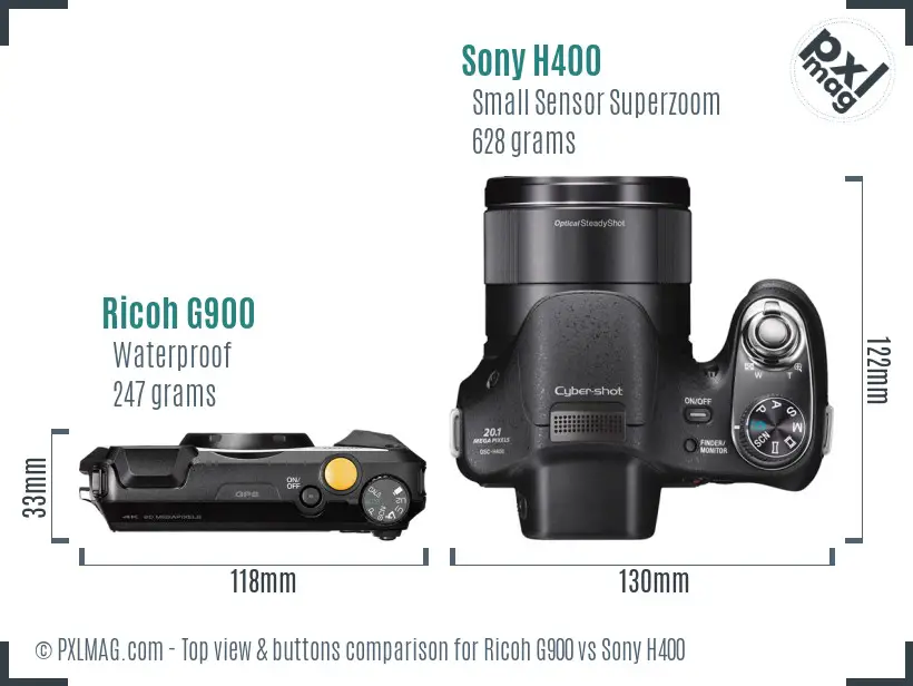 Ricoh G900 vs Sony H400 top view buttons comparison Ricoh G900 vs Sony H400 top view buttons comparison