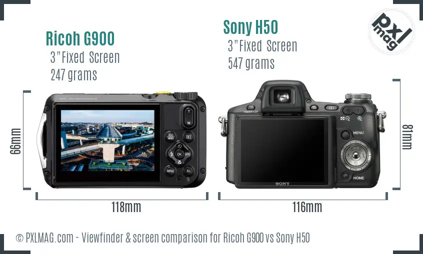 Ricoh G900 vs Sony H50 Screen and Viewfinder comparison