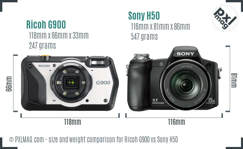 Ricoh G900 vs Sony H50 size comparison