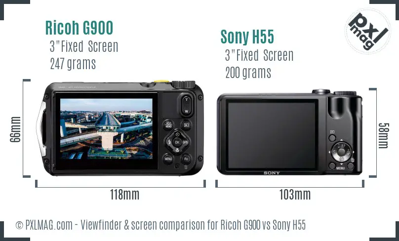 Ricoh G900 vs Sony H55 Screen and Viewfinder comparison