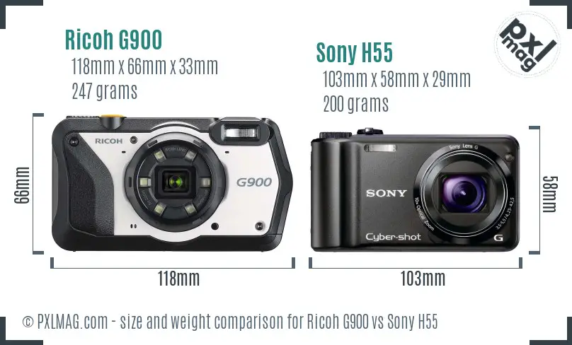 Ricoh G900 vs Sony H55 size comparison
