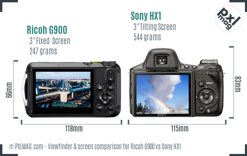 Ricoh G900 vs Sony HX1 Screen and Viewfinder comparison