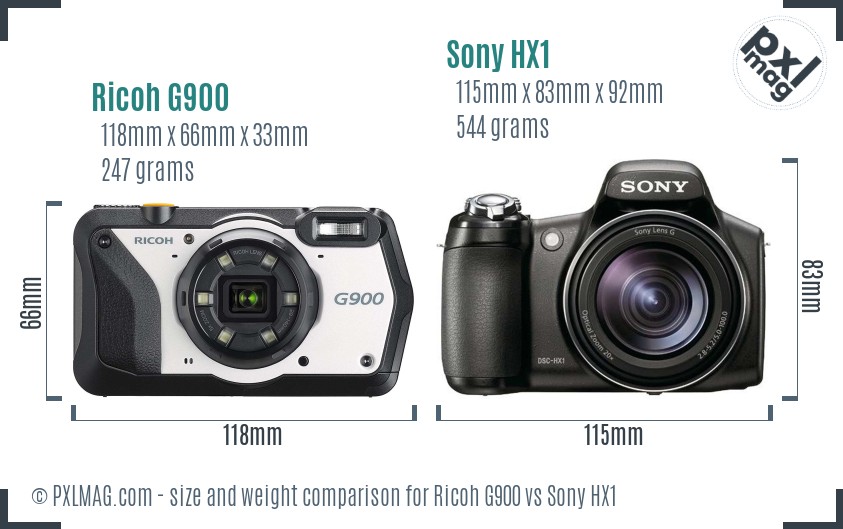 Ricoh G900 vs Sony HX1 size comparison