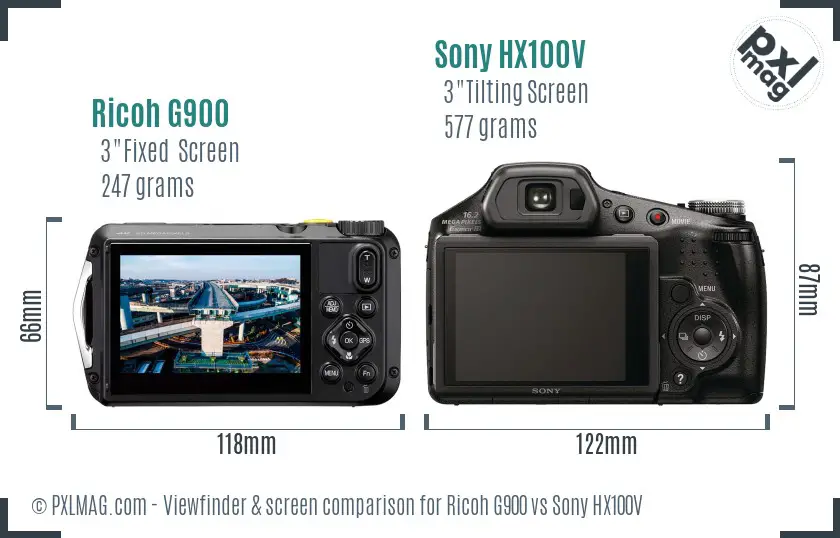 Ricoh G900 vs Sony HX100V Screen and Viewfinder comparison