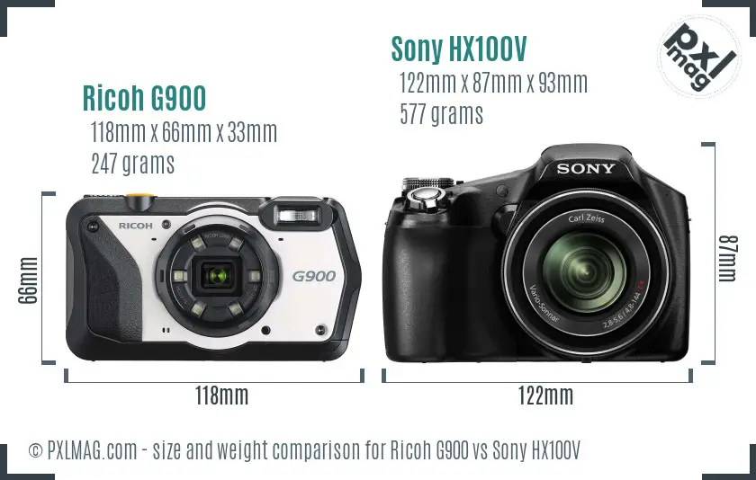 Ricoh G900 vs Sony HX100V size comparison