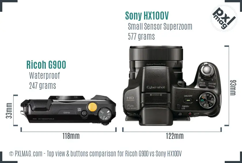 Ricoh G900 vs Sony HX100V top view buttons comparison